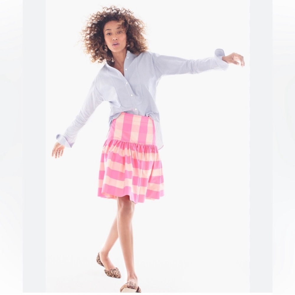 J.Crew Neon Pink Buffalo Plaid Taffeta Skirt - Sz 8